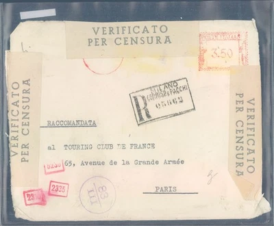 ITALIA SEGUNDA GUERRA MUNDIAL 1941 cubierta registrada censurada a París Francia Foto 1 de 2