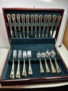 TOWLE GERMANY 58 PIECES FRENCH GADROON STAINLESS FLATWARE GOLD ACCENT BOX - Picture 1 of 8