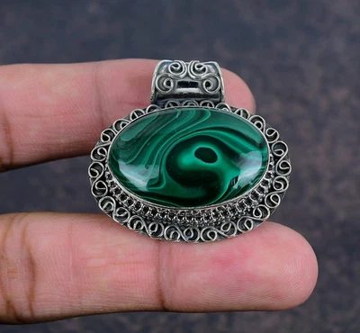 Piedras preciosas de malaquita hechas a mano 925 joyería colgante regalo para año nuevo Foto 1 de 4