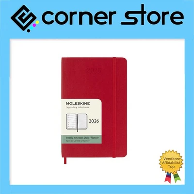 Moleskine Agenda Settimanale Orizzontale con Taccuino 2026 -Morbida-9x14cm-Rosso - Immagine 1 di 4