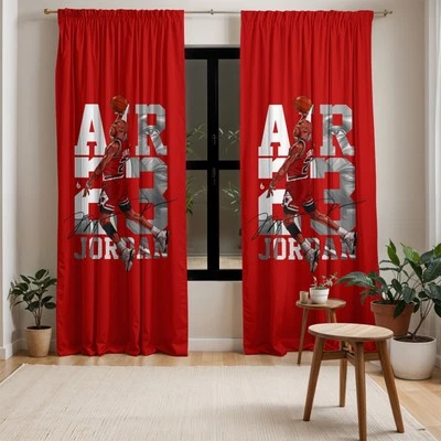 Air Jordan 23 Cortina Roja Baloncesto Dunk Deportes Tema Adolescente Habitación Ventana Decoración Foto 1 de 4