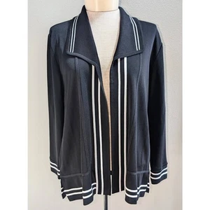 Womens Exclusively Misook Open Front Collar Knit Cardigan Jacket Black White XL - Imagen 1 de 4