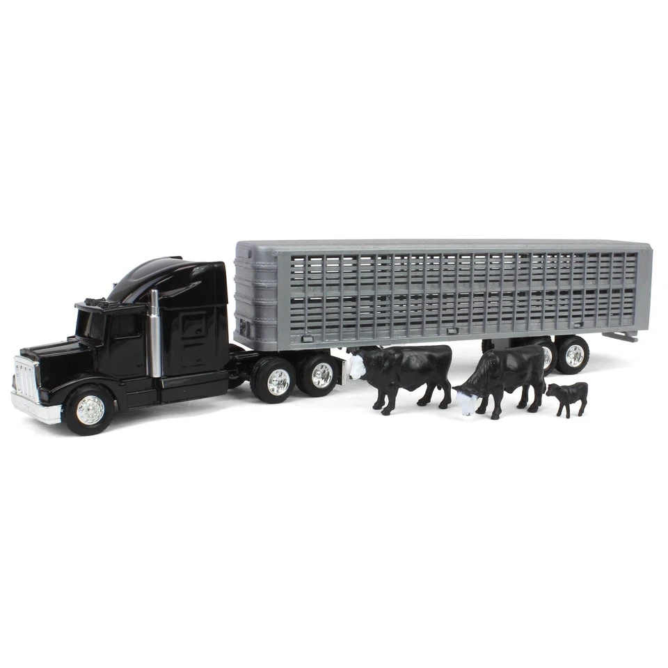 ERTL 1/64 Black Semi Truck with Cattle Trailer and Cattle 45967