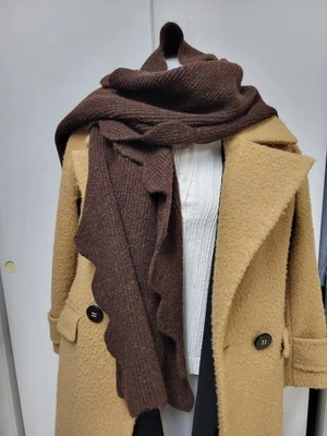 New! Anthropologie Maeve Women’s Brown Ribbed Knit Scarf Scalloped Boho NWT $58 - Image 1 of 4