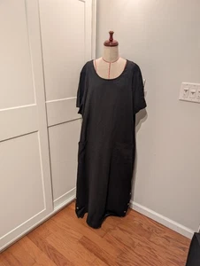 Abito donna nuovo con etichette vintage Studio Ease 22W nero 100% lino maxi Lagenlook relaxed - Foto 1 di 5