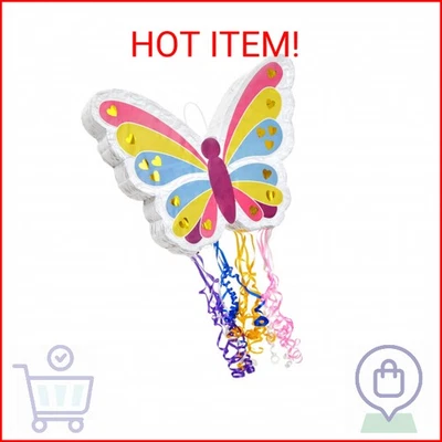 BLUE PANDA Butterfly Pinata Pull String - 16.5 x 13 x 3 In, Pink, Yellow & Blue  - Image 1 of 2