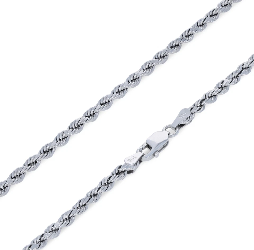 Collar de cadena de cuerda con corte de diamante de 1,5 mm-7 mm de oro blanco de 10 quilates para hombre y mujer de 16"-30" Foto 1 de 4
