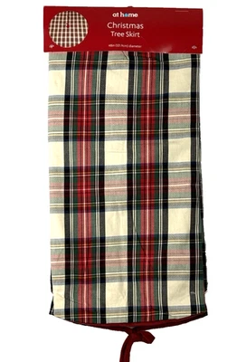 Christmas Tree Skirt 48” Red Plaid Tartan , Reversible Red velvet Backing - Image 1 of 4