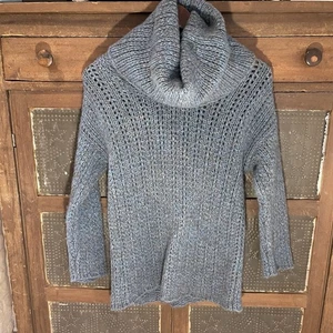 Eileen Fisher Women S Cowl Neck Sweater Blue Heather 3/4 Sleeve Classic - Picture 1 of 11