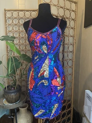 Vestido De Colección Alyce Designs Lentejuelas Fiesta Cóctel Talla 4 Fran Drescher Estilo Años 80’s Foto 1 de 4