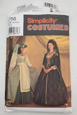 Simplicity Sew Pattern 7756 Renaissance Gown Queen & Maid Sz N 10,12,14 - Image 1 of 3