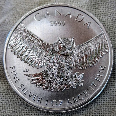 2015 Canada 1 oz. Silver Gem BU : Reverse Proof, Horned Owl - Only 100k Minted   - Image 1 of 4