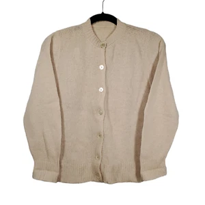 Vintage enger Strick Cardigan Pullover Damen S beige khaki Bibliothekar Landhaus Twee - Bild 1 von 4