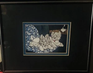 Framed Art: Always Watchful Westies Hanging Out on a Quilt - Picture 1 of 5