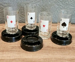 VTG Set 4 Playing Cards Glasses On Coaster/Ashtray Base NEW IN BOX - Picture 1 of 4
