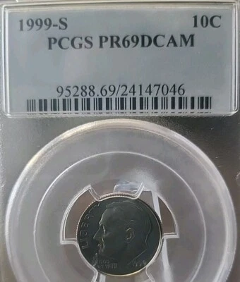 1999-S PCGS PR69 Roosevelt Dime  Proof Deep Cameo - Image 1 of 3