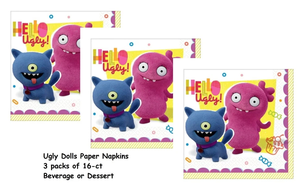 3 件丑陋娃娃纸饮料餐巾纸 16-2 层 5 英寸折叠 2019 Moxy 价格实惠! — 第 1/4 张图片