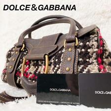 Dolce ＆ Gabbana Tweed leather mini handbag Brown Red check Gold Ring Women
