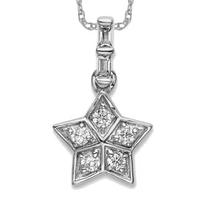 14K Solid White Gold Diamond Star Necklace - Picture 1 of 3