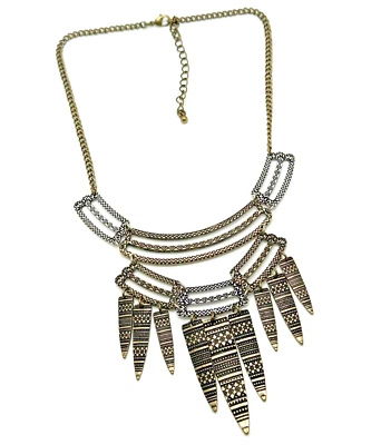 Collar Babero Tribal MUDD De Colección Estilo Boho Tono Plata y Bronce Declaración 18" Foto 1 de 4