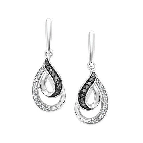 1/10 Ct Natural Diamond Drop Earrings in Rhodium Plated � Sterling Silver - Image 1 of 1
