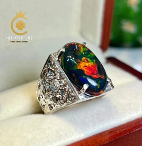 Anillo de plata de ley de ópalo negro etíope natural - hecho a mano, piedra de nacimiento de octubre - Imagen 1 de 6