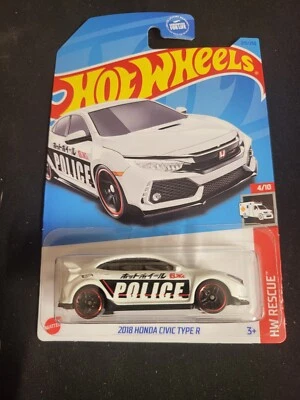 2023 Hot Wheels #215 HW Rescue 4/10 2018 HONDA CIVIC TYPE R Wht Police Near Mint - Image 1 of 2