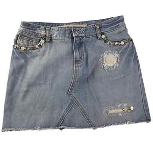 Vintage Gap Denim Embellished Distressed Hem Mini Skirt Women Sz 4 - Picture 1 of 9