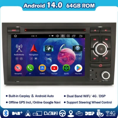 Android 14 Autoradio 2.0 GHz CPU Navi DSP DVD für Audi A4 S4 RS4 8E 8F Seat Exeo - Bild 1 von 4