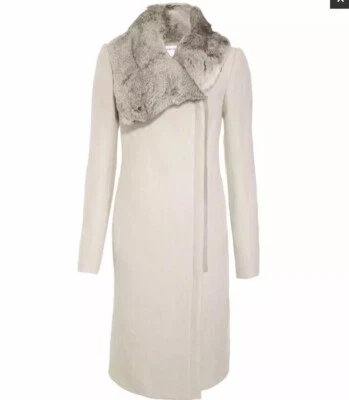 $849 Casco Lang Cuello de Piel Genuina Abrigo Largo Talla 4 Foto 1 de 4