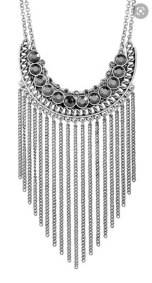 $59 Lucky Brand Silver-Tone Crystal Fringe Bib Necklace 378A - Image 1 of 4