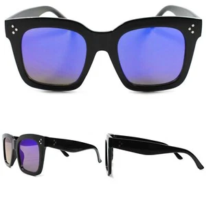 Large Oversized Womens Classic Hip Hop Blue Mirrored Lens Square Sunglasses - Picture 1 of 4