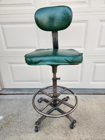Vintage CRAMER Air Flow Posture Industrial Metal Drafting Stool Chair Adjustable Cover