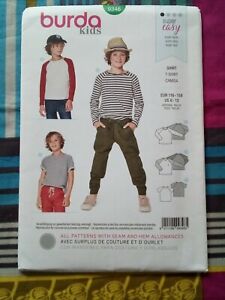 Burda Sewing Pattern 9346 Kids Boys Tops T-Shirts Super Easy Size 6-13 New