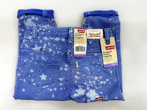 New - Girls Size 5 Levis Cropped Blue Denim w/ Stars Legging Stretchy Jeans New - Picture 1 of 3