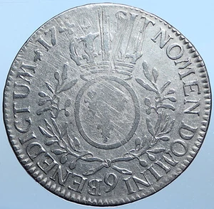 1740 "9" FRANCE King LOUIS XV French Antique Silver 1 Ecu 120 Sols Coin i114959 - Picture 1 of 2