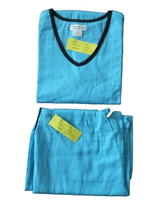 Natural Uniform Womens Size 3XL Medical Scrub Set Water Blue with Black Trim New - Picture 1 of 13
