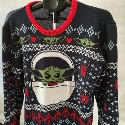 Star Wars GeeknetBaby Yoda Christmas Sweater Mens L Blue Fair Isle Grogu Holiday - Image 1 of 4