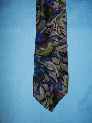 Corbata Jerry J Garcia Abstracta Gris Azul Púrpura Verde y Negra Seda Foto 1 de 4