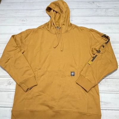 Ariat Rebar Graphic Hoodie Mens Large Dijon Fleece Sweater Workwear NWOT - Image 1 of 4
