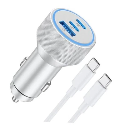 Cargador de Coche para iPhone 17/16/15 Pro Max, 67W 3 Puertos Rápido USB C Coche Blanco Foto 1 de 4