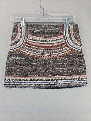 Falda Mujer Zara XS Multicolor Bordada Tweed Boucle Mini Boho Tribal Foto 1 de 4