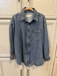 Rag & Bone Damen Jeansjacke Knopfleiste Leder Langarm Blau Schwarz M - Bild 1 von 4