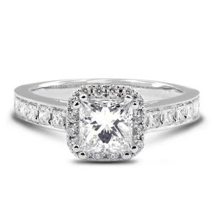 Anillo de piedra lateral con halo de diamantes naturales certificados princesa 1 3/4ct D VS1 - Imagen 1 de 10
