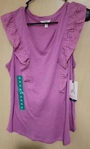TERRA & SKY WOMENS SOFT RUFFLED EYELET SLEEVE Shirt Size 0X(14W) NWT PINK - Picture 1 of 8