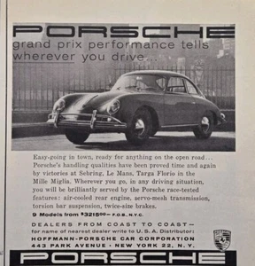 Anuncio impreso vintage 1957 Porsche Proven Sebring Le Mans Targa Florio Mille Miglia - Imagen 1 de 4