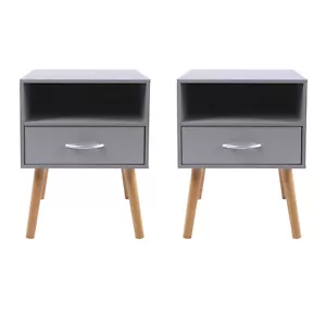 Set of 2 Nightstand Side Table End Table Cabinet Beside Bed Modern Grey Bedroom - Picture 1 of 9