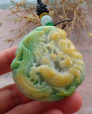 Certified Yellow Burma Natural A Jade jadeite Pendant Dragon Phoenix 龙凤 655482