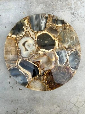 Árbol de ágata marrón natural 12 X 12 pulgadas, ágata marrón dorada redonda, mesa redonda de ágata Foto 1 de 4