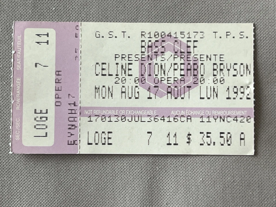 Céline Dion, Peabo Bryson 1992 Billet Ticket VIP *PLEASE READ TERMS* - Image 1 of 2